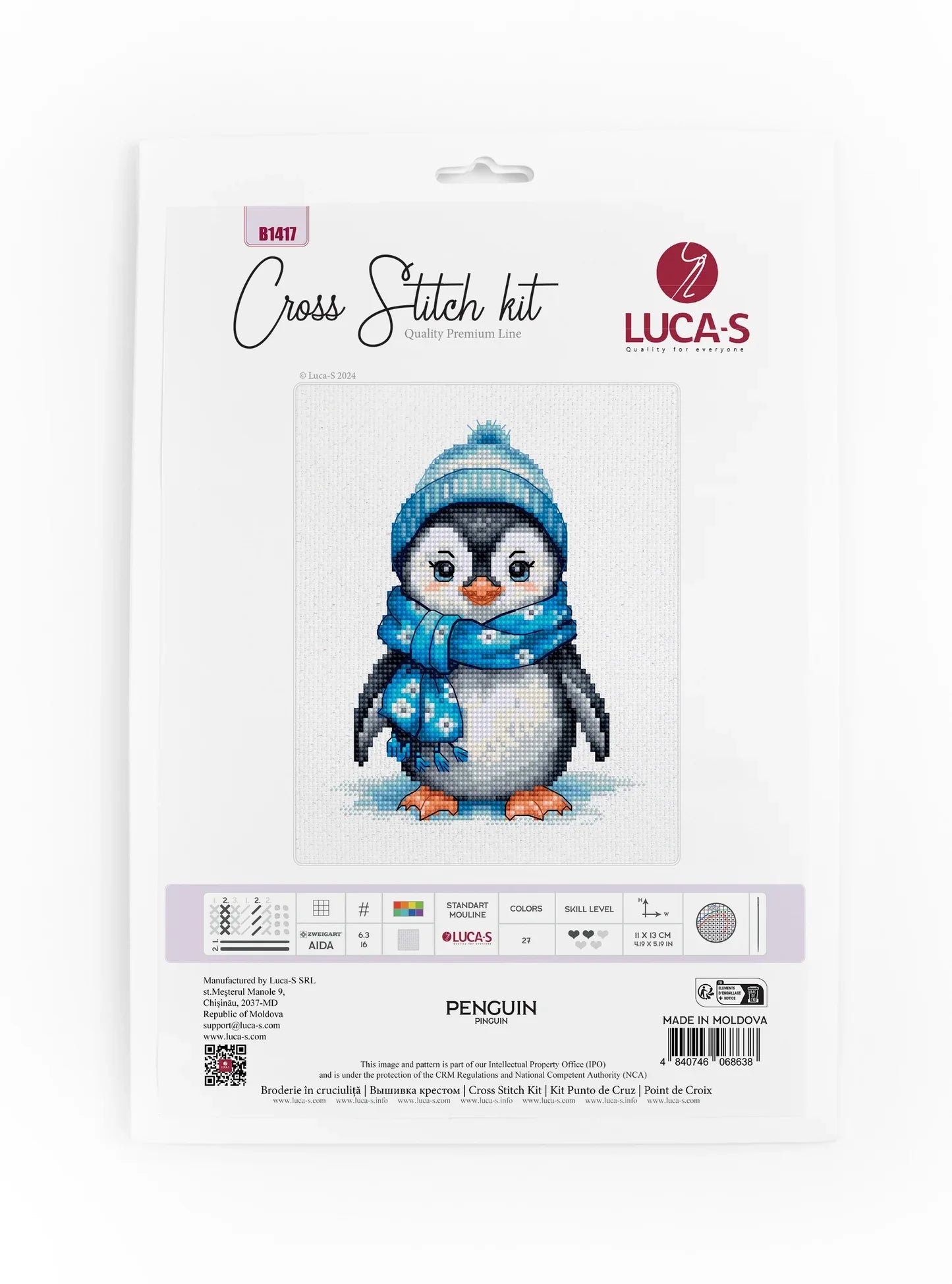 Kit de Punto de Cruz "Pingüino" B1417 de Luca-S