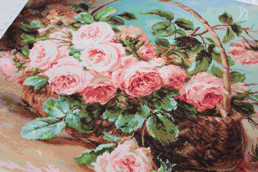 B547 Cesta de rosas rosadas - Kit de Punto de Cruz Luca-S