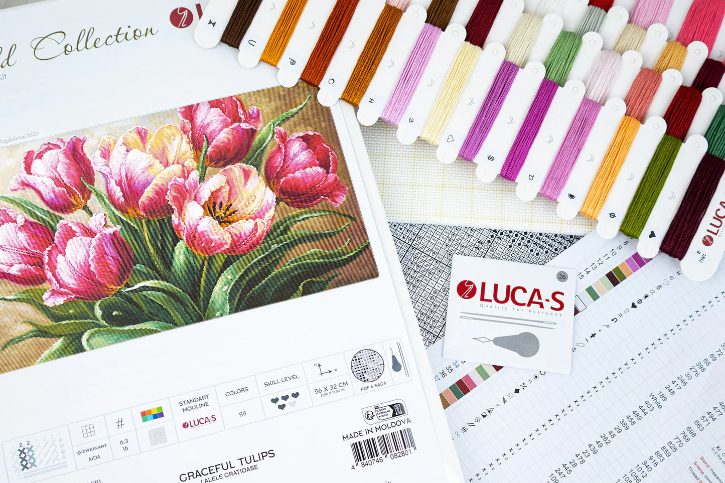 Kit de Punto de Cruz "Tulipanes Elegantes" – Luca-S GOLD B718