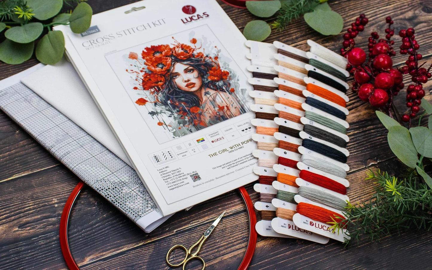 Kit de Punto de Cruz - "The Girl With Poppies" de Luca-S, BU5063