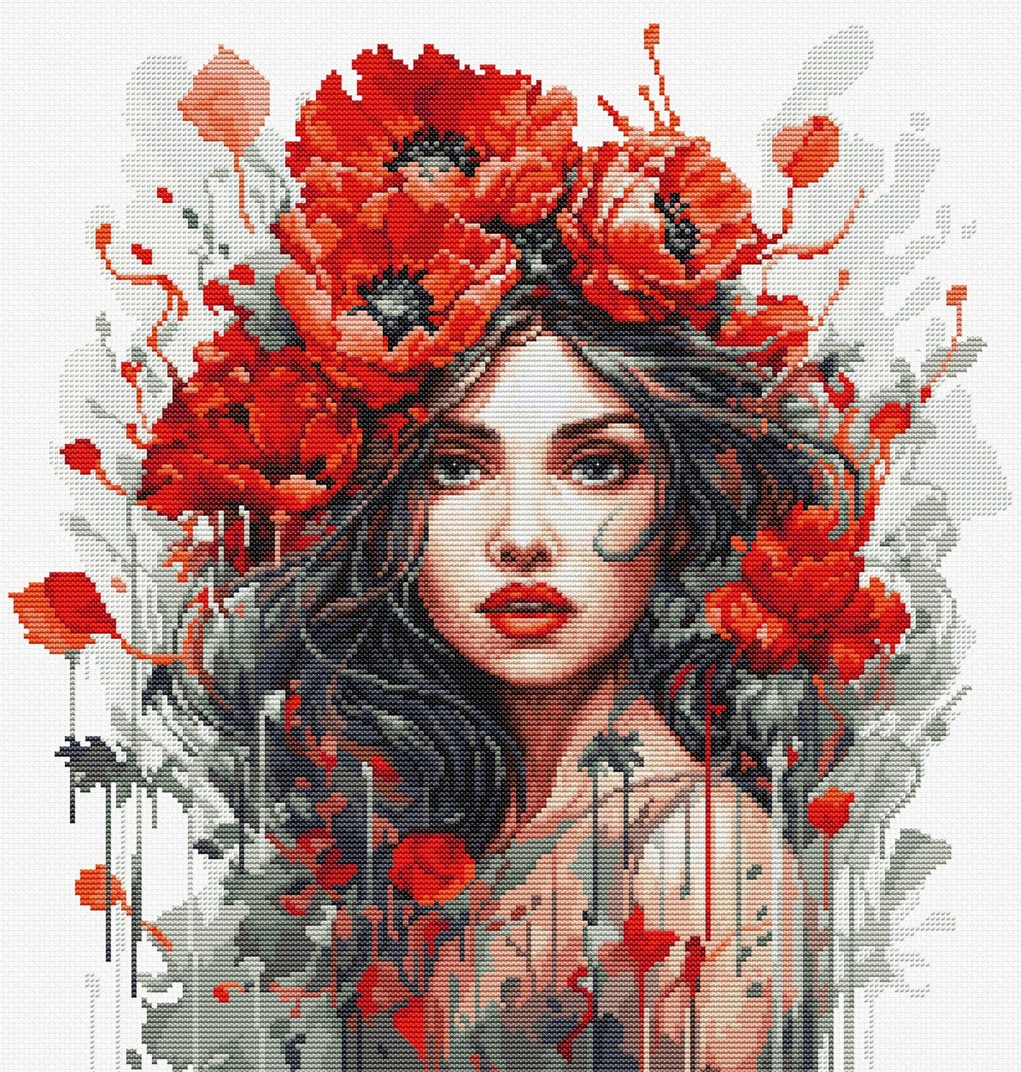 Kit de Punto de Cruz - "The Girl With Poppies" de Luca-S, BU5063