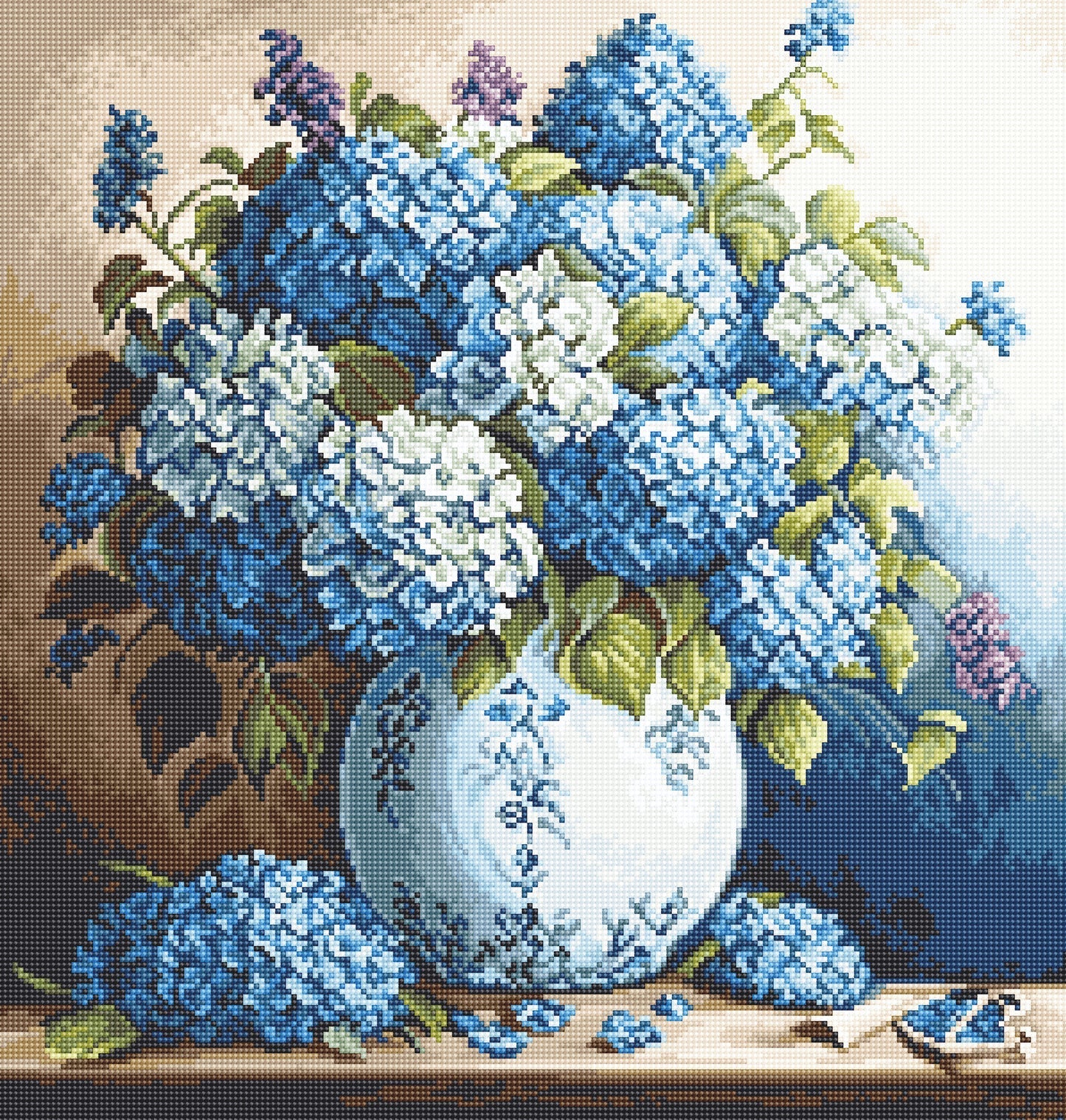 Kit Bordado Punto de Cruz "Florero con Hortensias" - B700 Luca-S