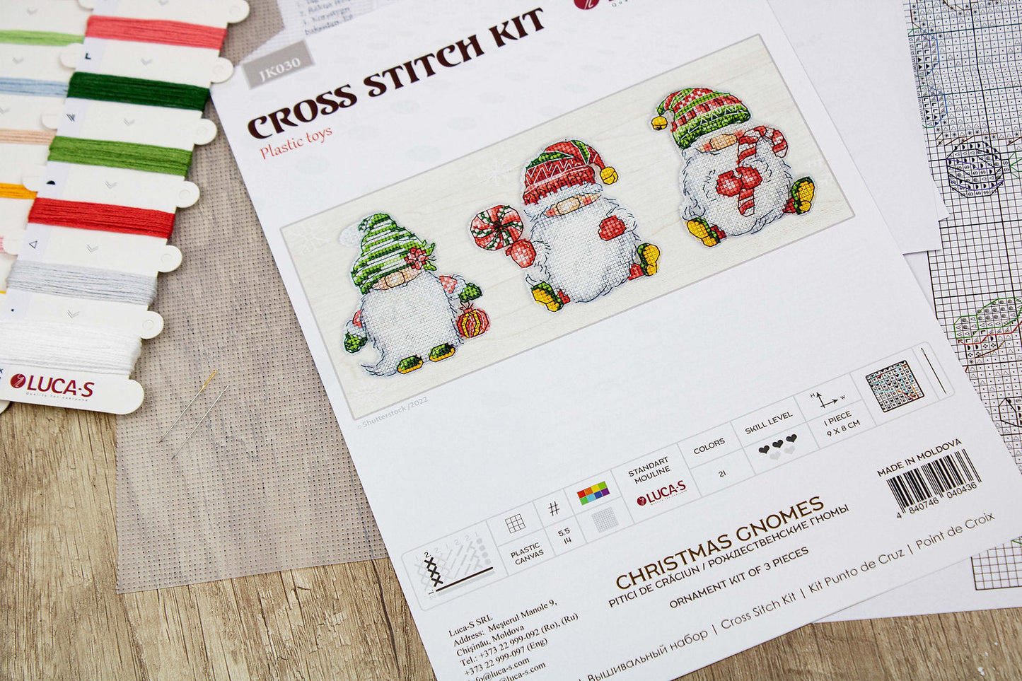 Gnomos navideños - JK030 Luca-S - Kit de Punto de Cruz