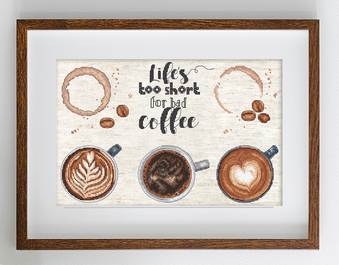 Kit de Punto de Cruz Letistitch L8097 "La Vida es Demasiado Corta para un Mal Café"