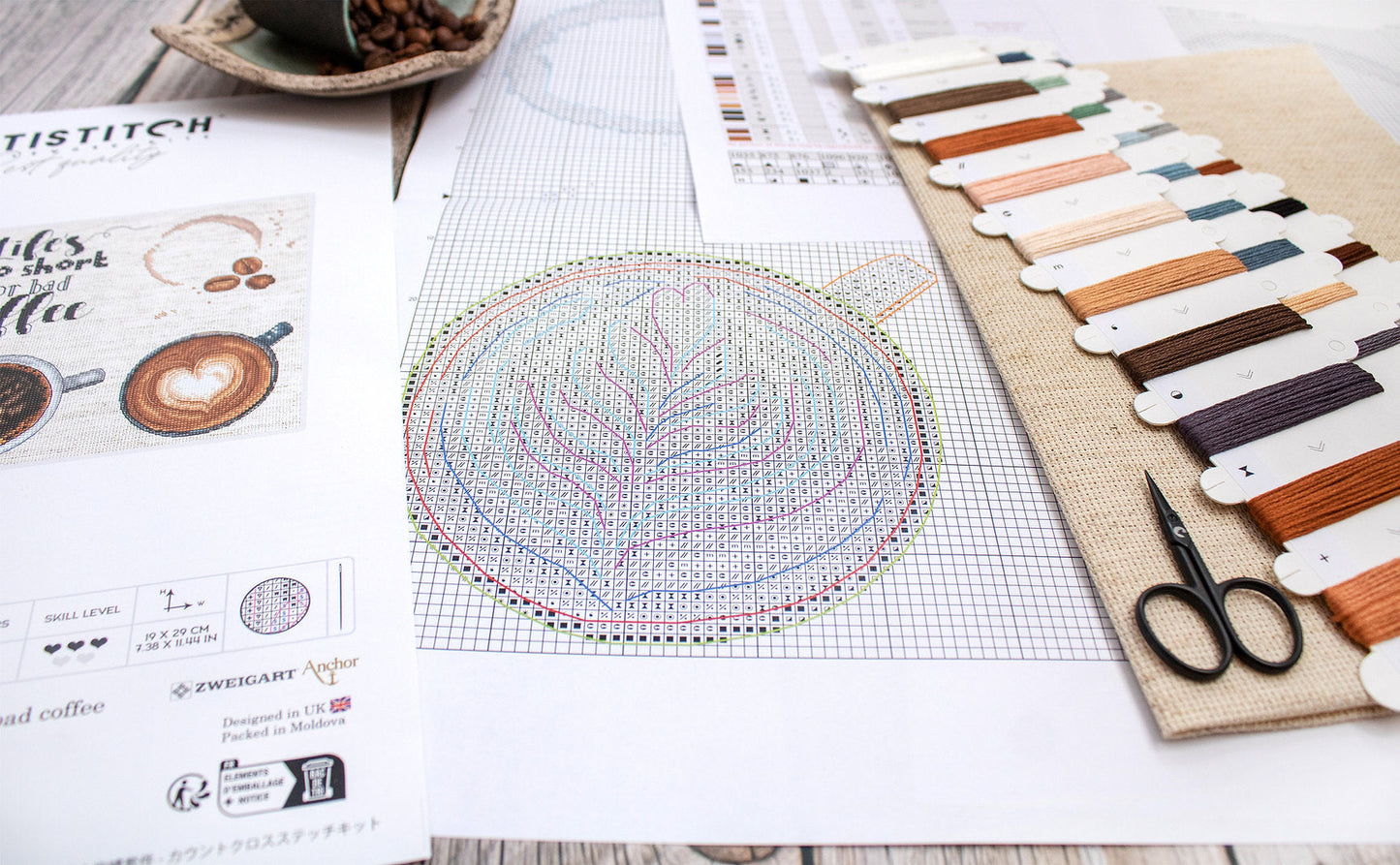 Kit de Punto de Cruz Letistitch L8097 "La Vida es Demasiado Corta para un Mal Café"