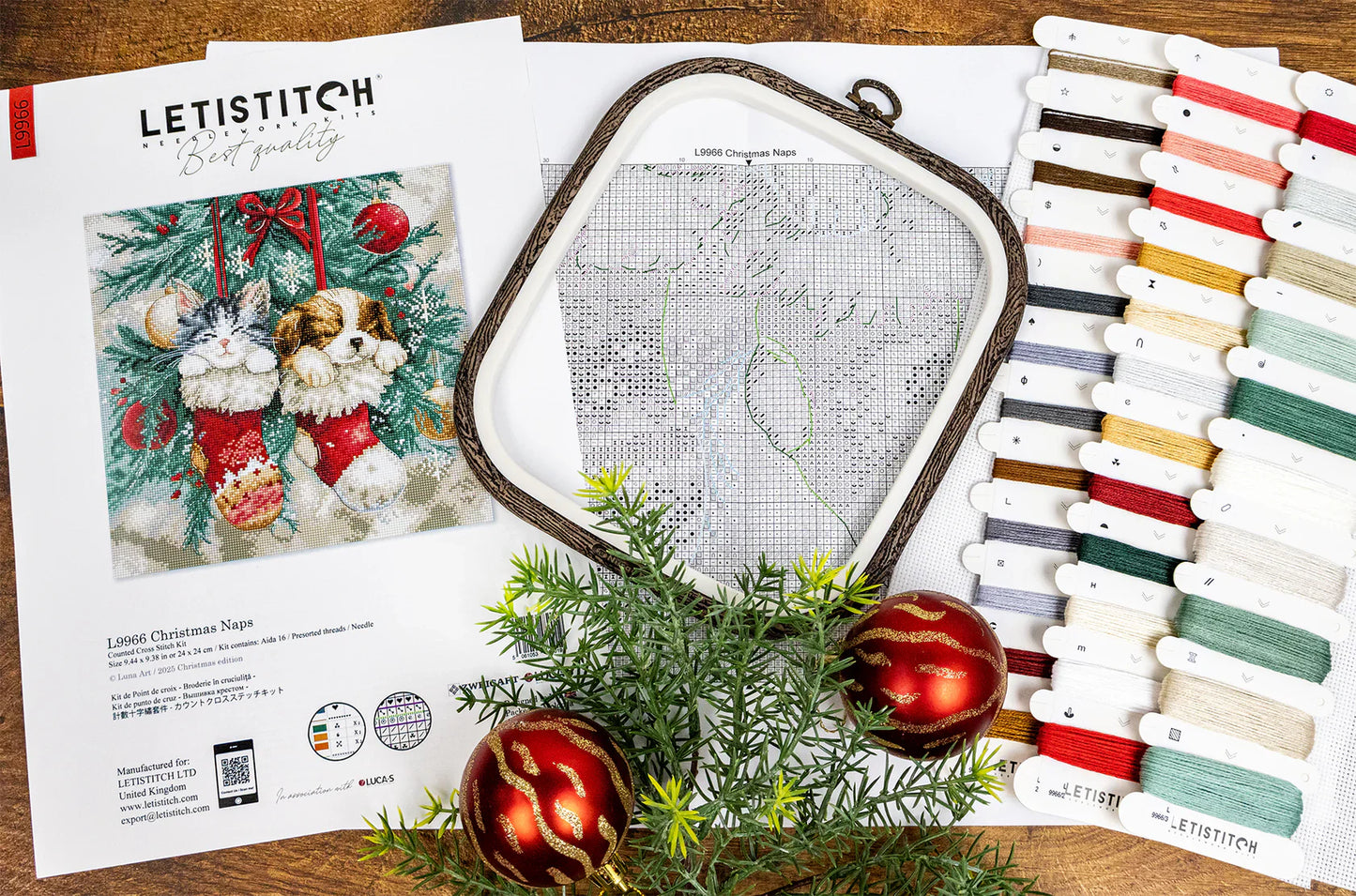 Esquema y hilos del kit de punto de cruz LetiStitch L9966 Christmas Naps