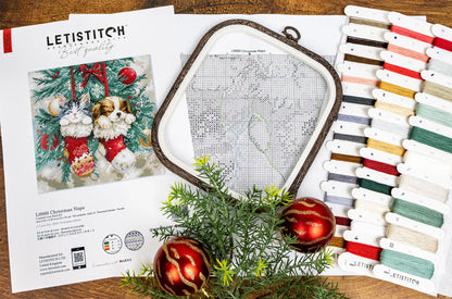 Esquema y hilos del kit de punto de cruz LetiStitch L9966 Christmas Naps