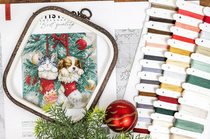 Contenido completo del kit de punto de cruz LetiStitch L9966 Christmas Naps