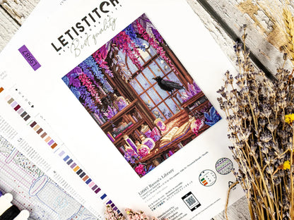 Kit de Punto de Cruz Letistitch L9987 "La Biblioteca del Cuervo (Raven's Library)" – Fantasía 23x29 cm