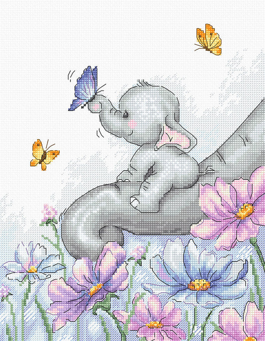 Elefante con Mariposa - B1183 Luca-S - Kit de Punto de Cruz