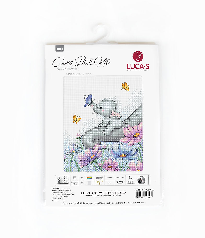 Elefante con Mariposa - B1183 Luca-S - Kit de Punto de Cruz