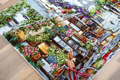 Kit de Punto de Cruz "Paris en Flores" con la Torre Eiffel - Luca-S B2365