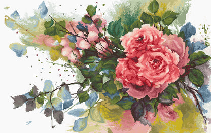 Kit de Punto de Cruz "Rosas Rojas en Acuarela" de Luca-S - B2383