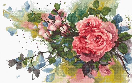 Kit de Punto de Cruz "Rosas Rojas en Acuarela" de Luca-S - B2383