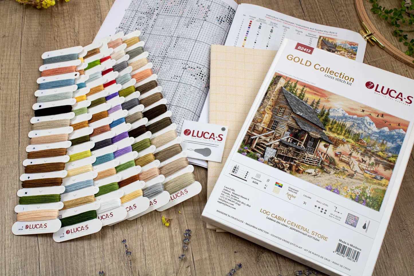 Kit de Punto de Cruz Luca-S Gold - Log Cabin General Store B2413