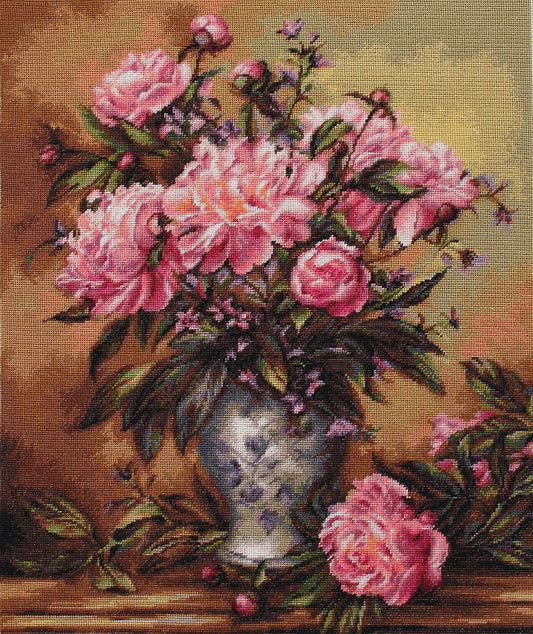 B543 Jarron Peonies - Luca-S - Kit de Punto de Cruz