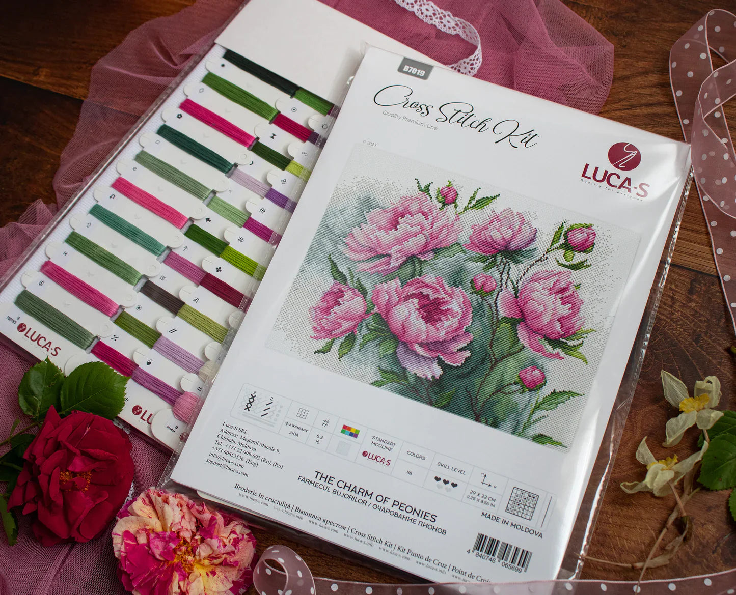 Kit de Punto de Cruz - The Charm of Peonies - B7019 Luca-S