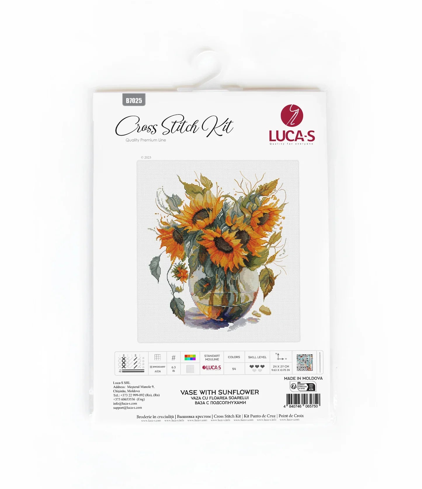 Kit de Punto de Cruz - Jarrón con Girasol - B7025 Luca-S