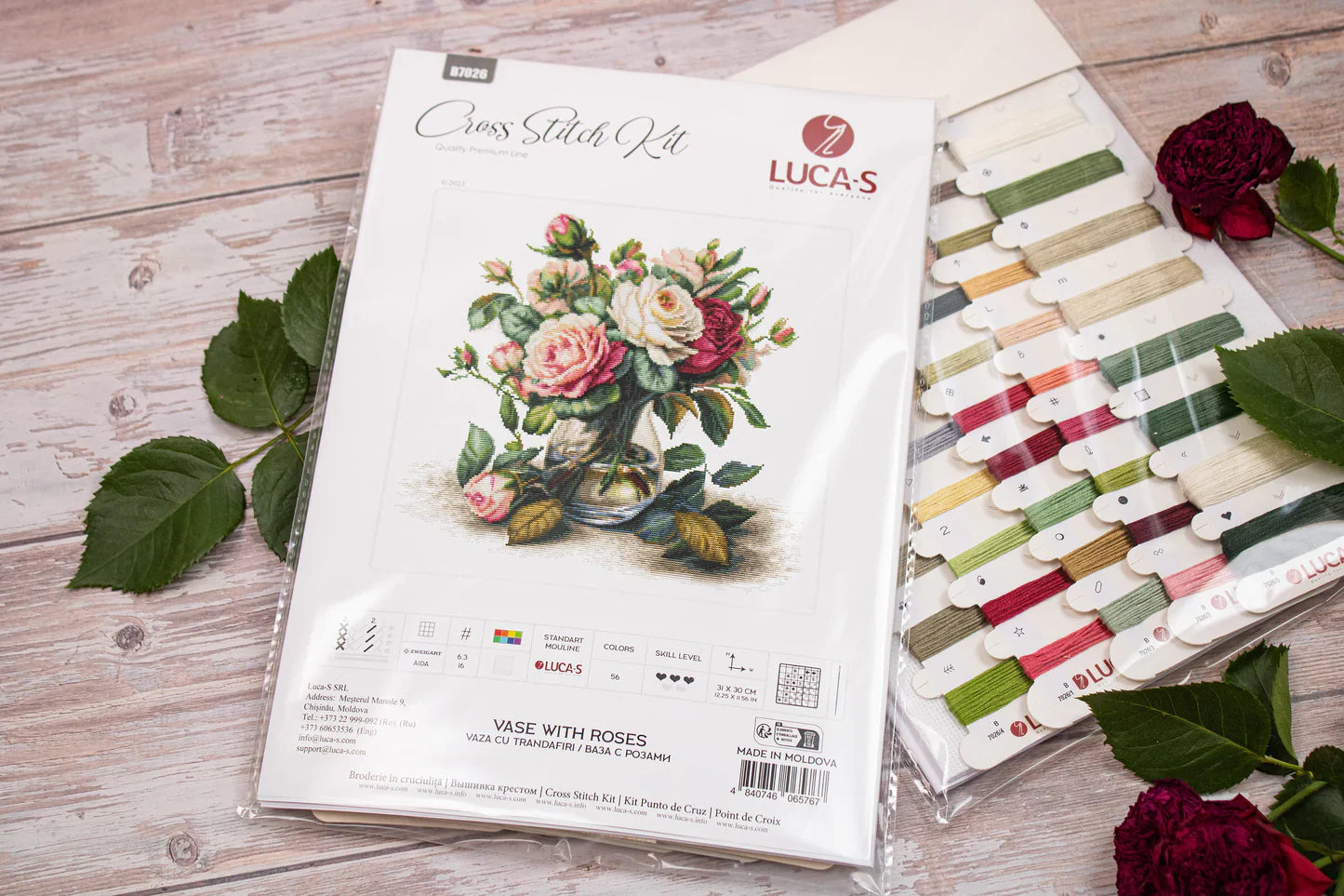 Kit de Punto de Cruz - Vase with Roses - B7026 Luca-S
