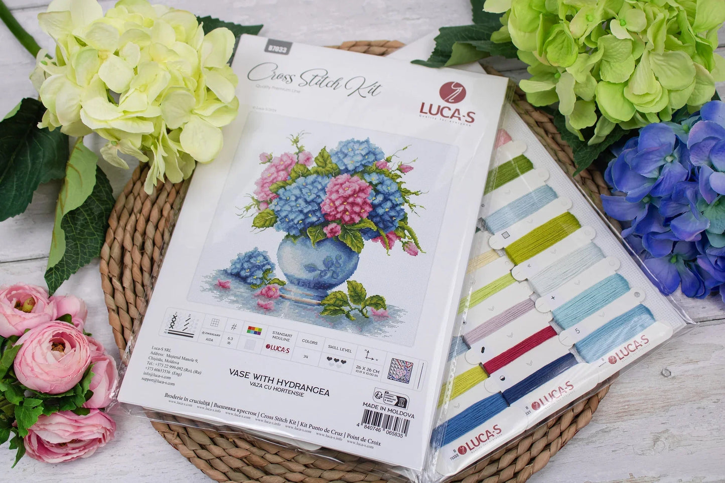 Kit de Punto de Cruz 'Jarrón con Hortensias' de Luca-S B7033