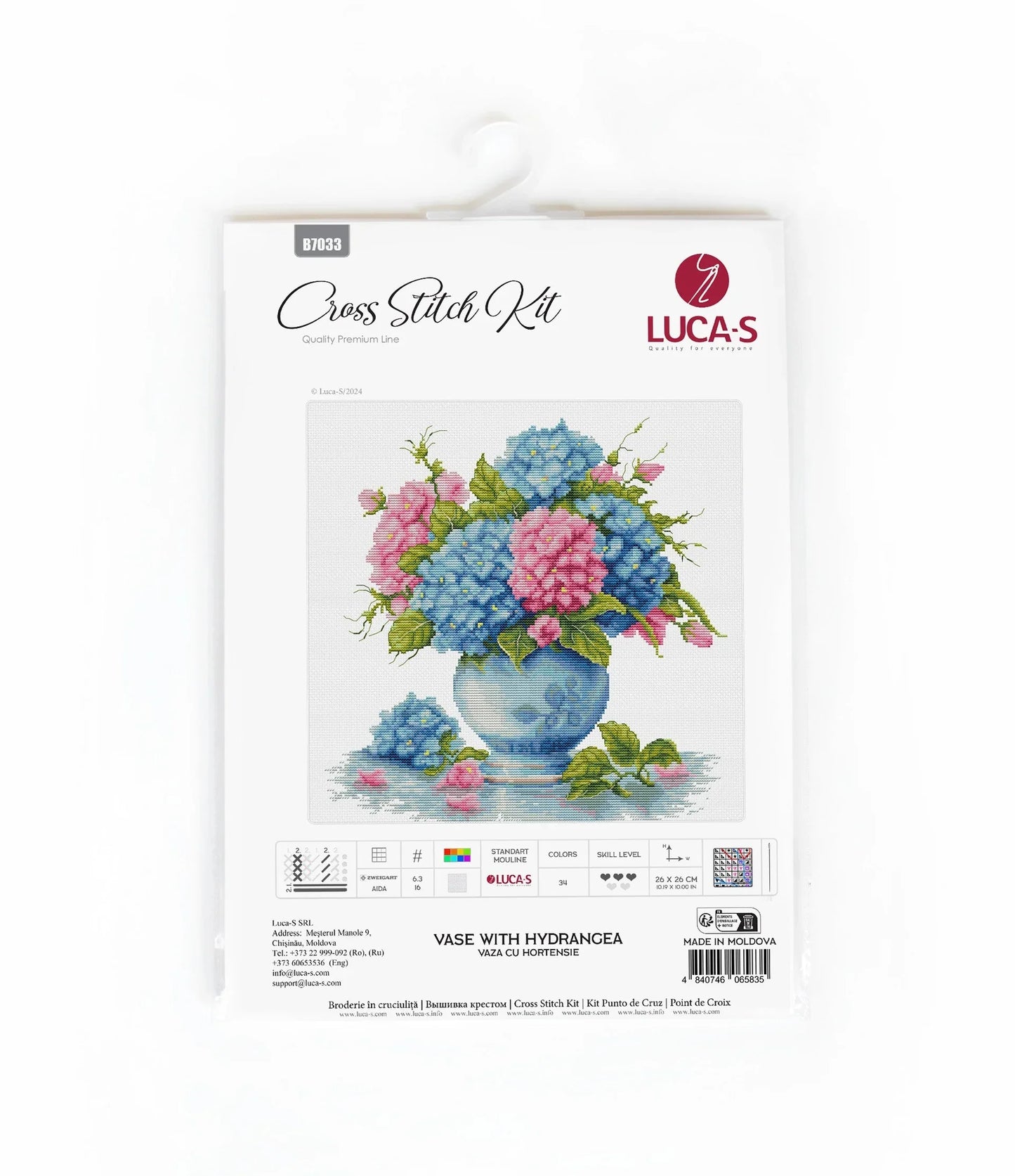 Kit de Punto de Cruz 'Jarrón con Hortensias' de Luca-S B7033