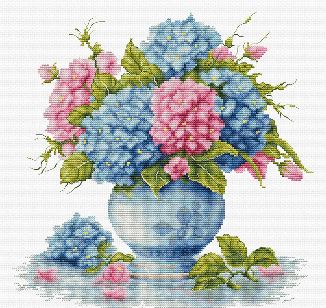 Kit de Punto de Cruz 'Jarrón con Hortensias' de Luca-S B7033