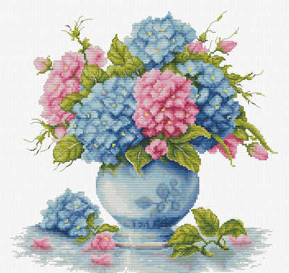 Kit de Punto de Cruz 'Jarrón con Hortensias' de Luca-S B7033