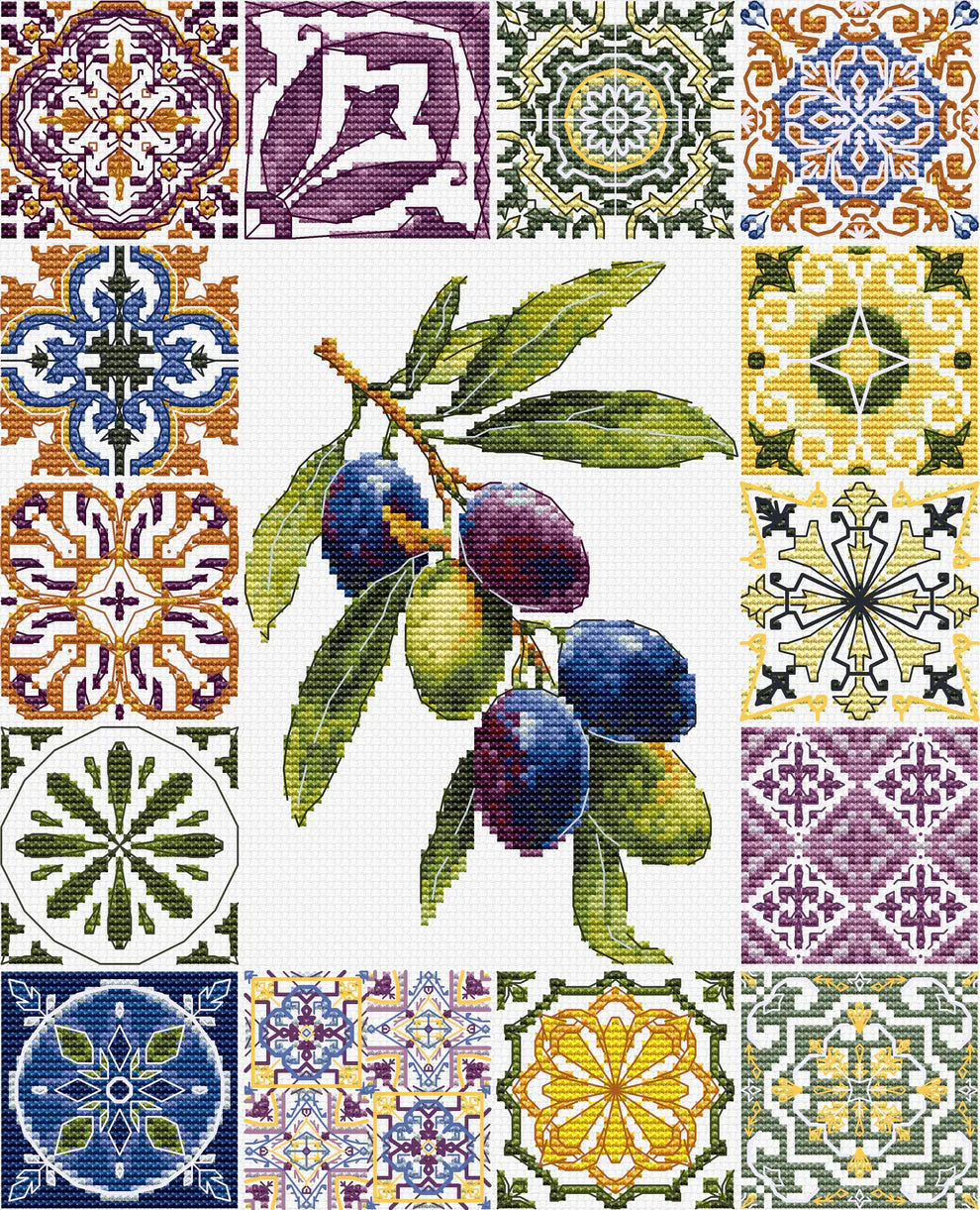Kit de Punto de Cruz Luca-S – Paleta Mediterránea de Aceitunas B7050