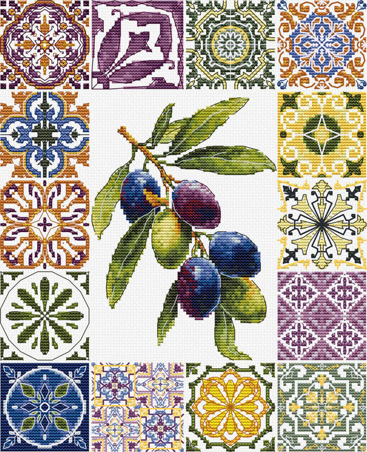 Kit de Punto de Cruz Luca-S – Paleta Mediterránea de Aceitunas B7050