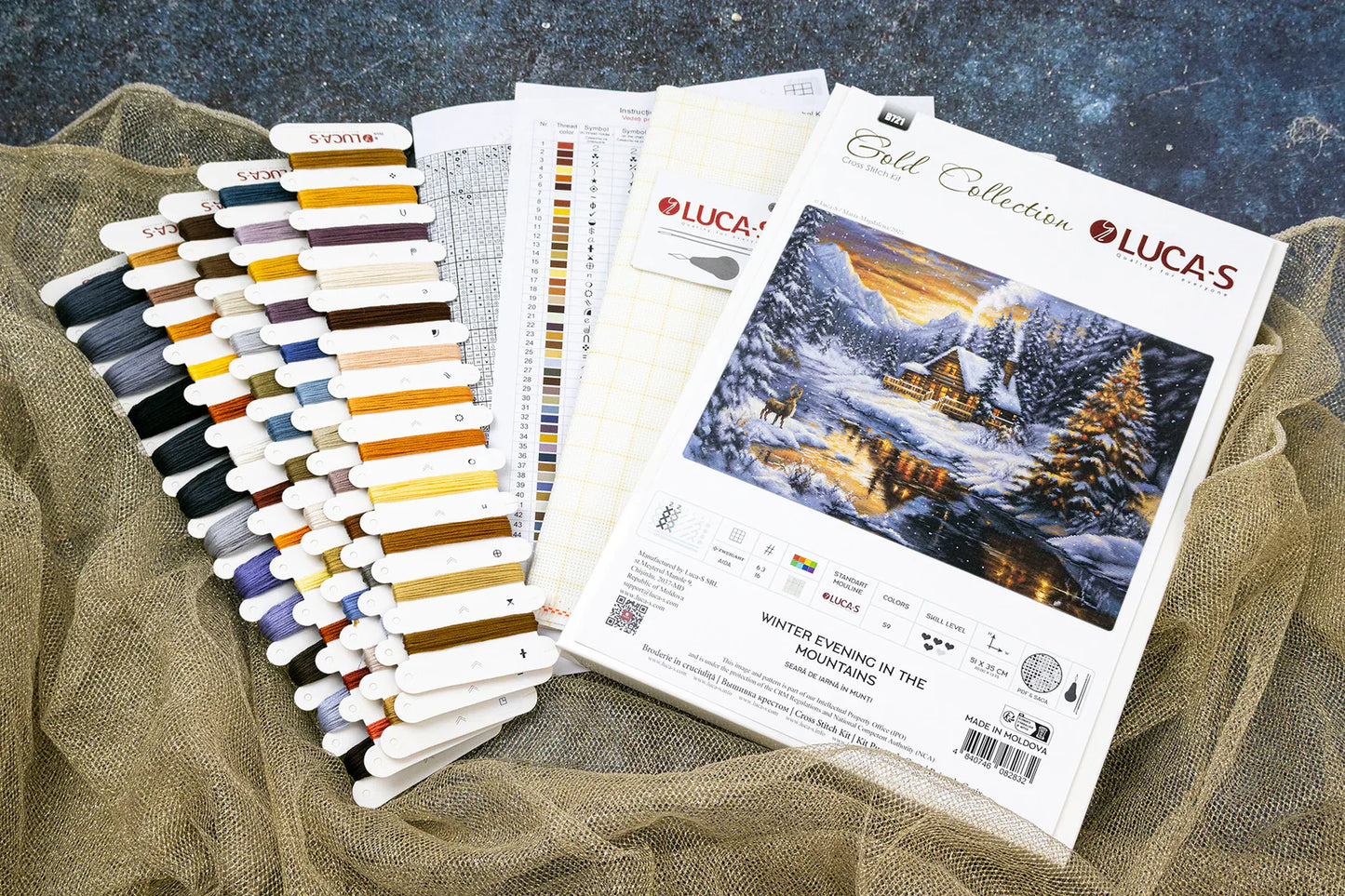 Materiales incluidos en el kit de punto de cruz Luca-S GOLD B721