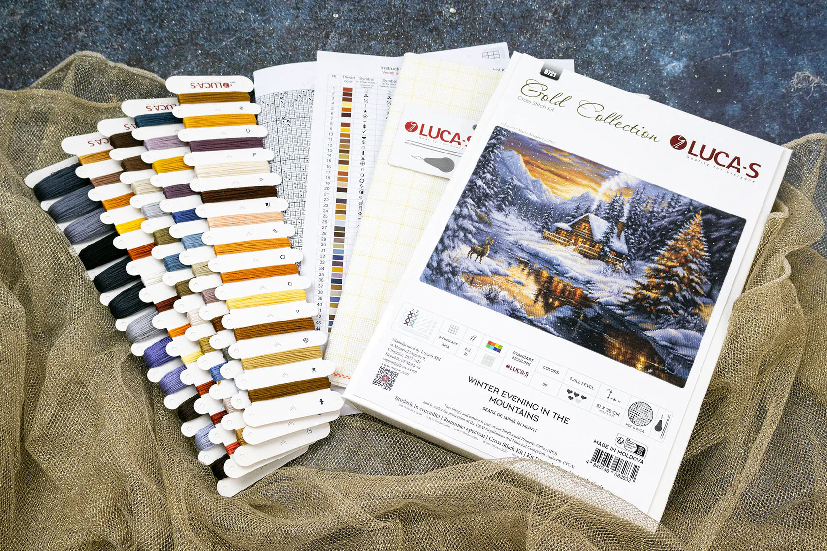 Materiales incluidos en el kit de punto de cruz Luca-S GOLD B721