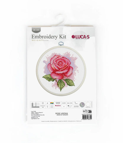 Kit de Punto de Cruz con Aro Incluido Luca-S - "Aroma de Rosa", BC105