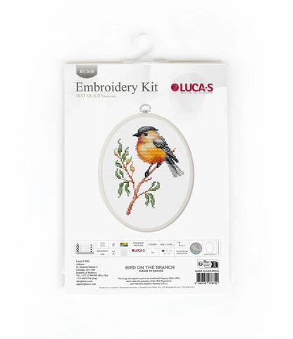 Kit de punto de cruz con aro incluido Luca-S - Pájaro en la rama, BC106