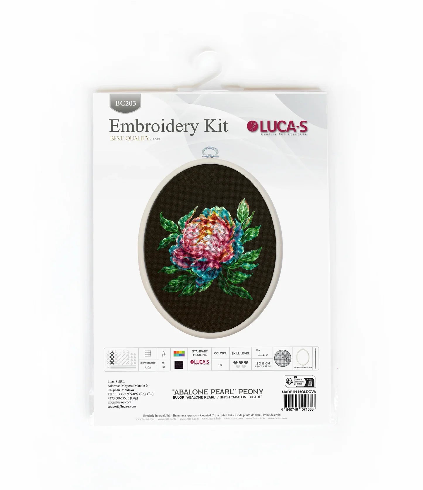 Kit de Punto de Cruz - ''Abalone Pearl'' Peony - BC203 Luca-S