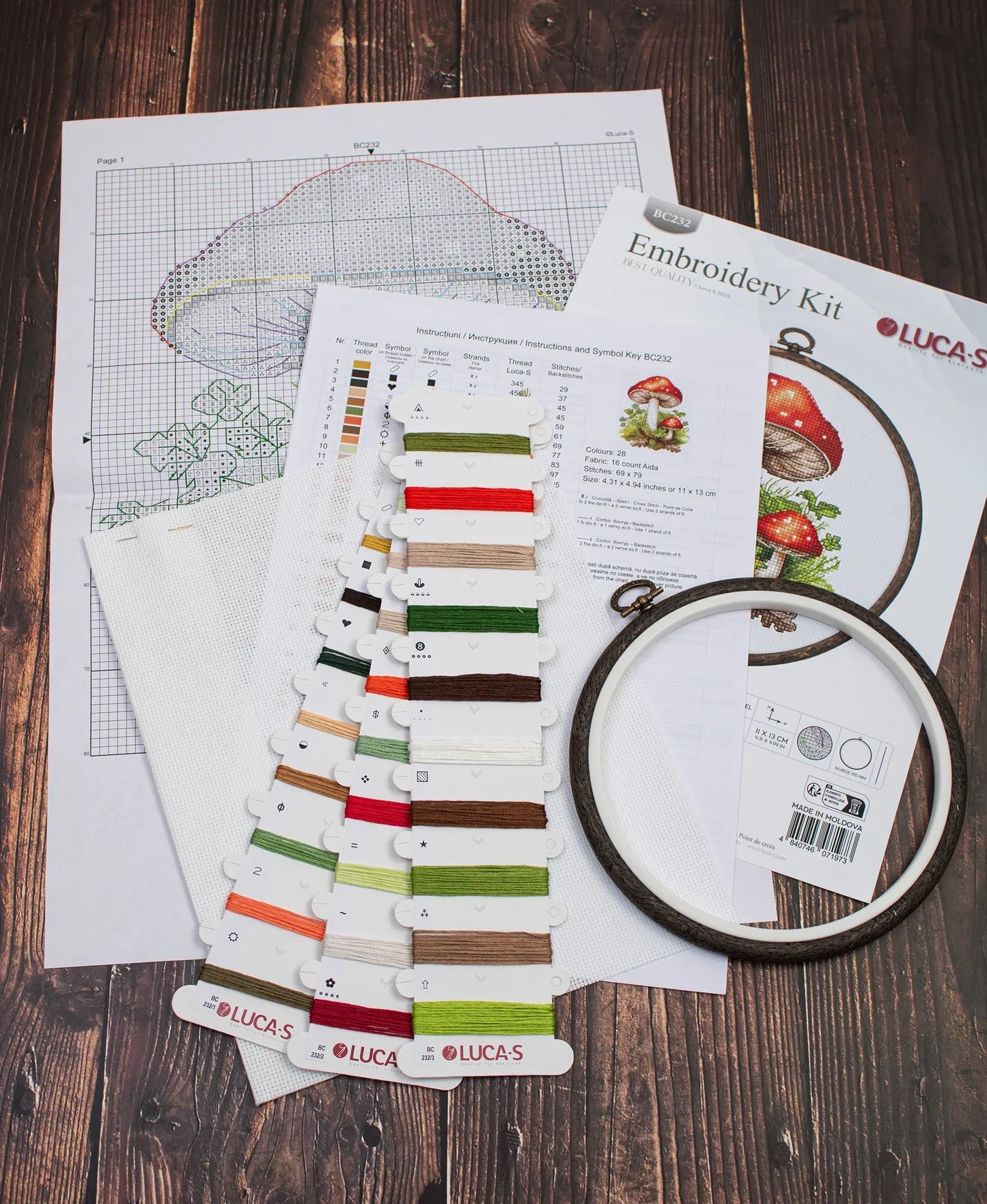 Kit de Punto de Cruz con Aro Incluido Luca-S - Amanita Muscaria, BC232