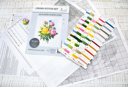 BU4003 Rosas amarillas y rosas de Bengala - Kit de Punto de Cruz Luca-S
