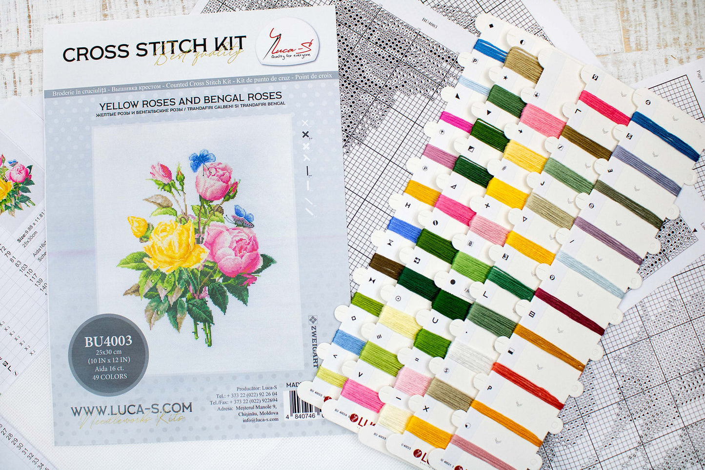 BU4003 Rosas amarillas y rosas de Bengala - Kit de Punto de Cruz Luca-S