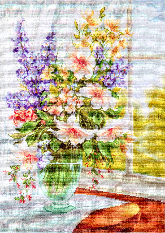 BU4015 Flores al lado de la ventana - Luca-S - Kit de Punto de Cruz