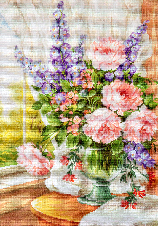 BU4016 Rosas y Delphiniums - Luca-S - Kit de Punto de Cruz
