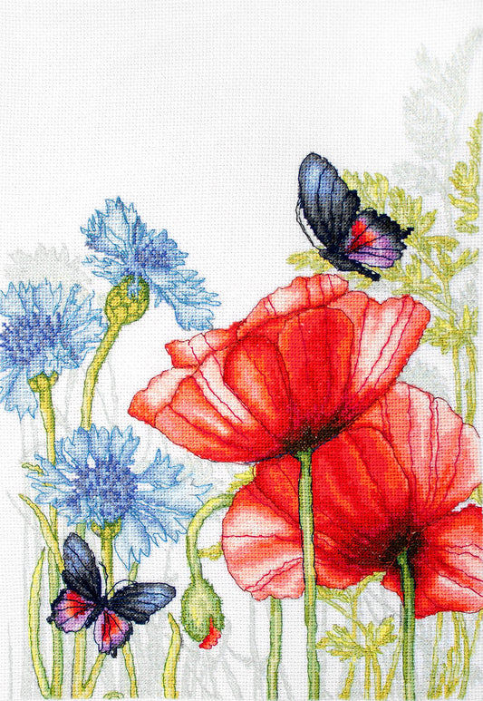 BU4018 Amapolas y Mariposas - Luca-S - Kit de Punto de Cruz