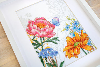 (Descatalogado) BU4019 Flores y Mariposas - Luca-S - Kit de Punto de Cruz