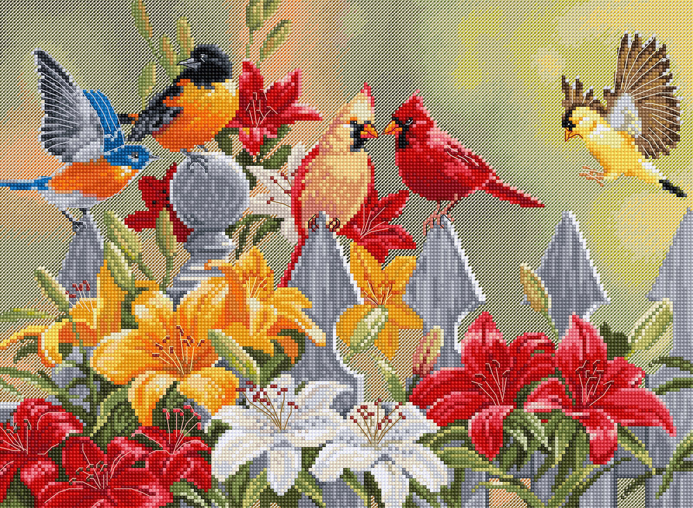 Kit de Punto de Cruz - Backyard Birds with Daylilies - BU5024 Luca-S