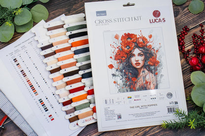 Kit de Punto de Cruz - "The Girl With Poppies" de Luca-S, BU5063