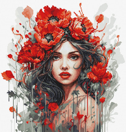 Kit de Punto de Cruz - "The Girl With Poppies" de Luca-S, BU5063