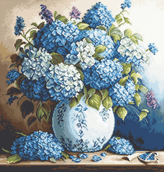 Kit Bordado Punto de Cruz "Florero con Hortensias" - B700 Luca-S