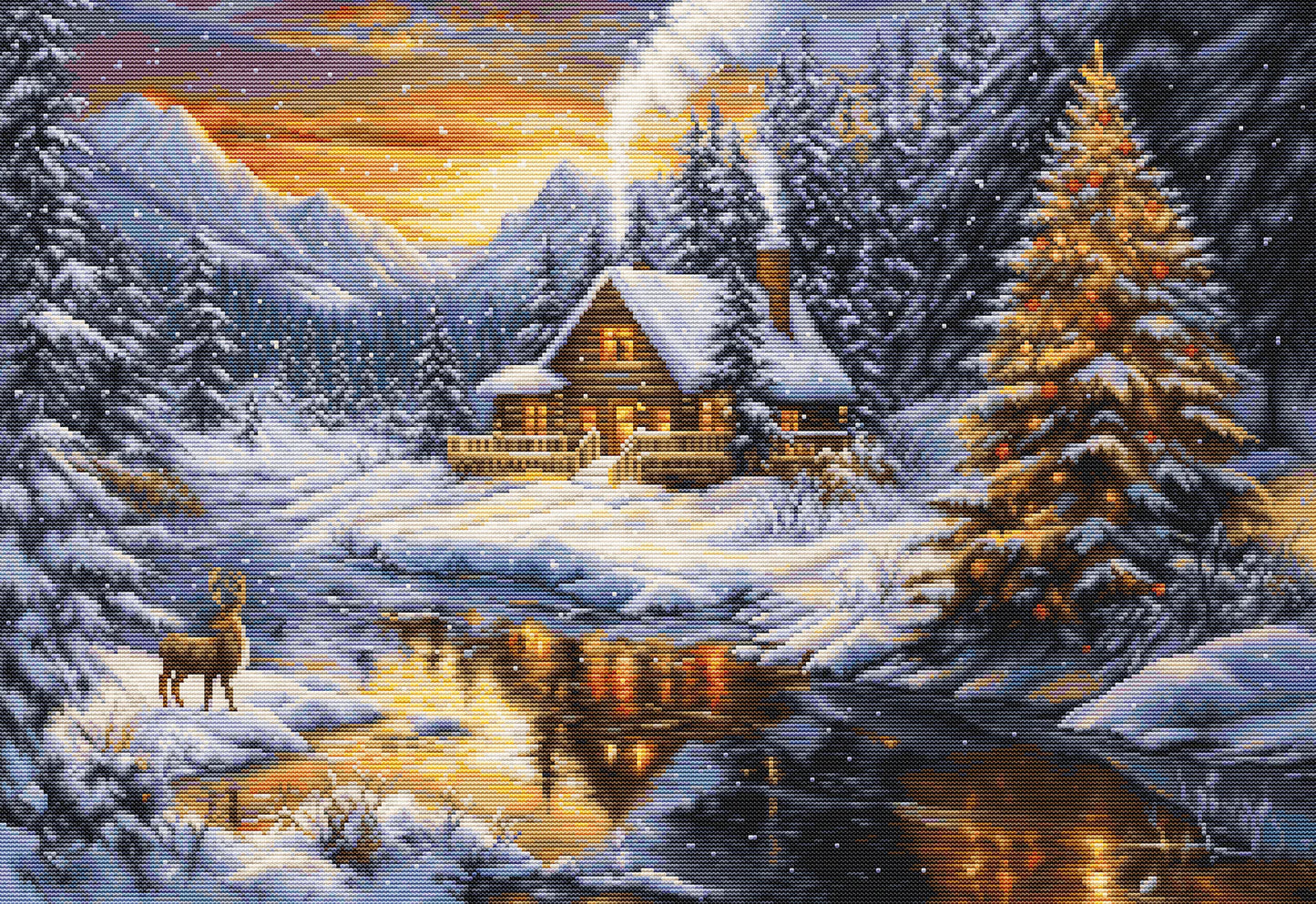 Kit de punto de cruz Luca-S GOLD B721 Winter Evening in the Mountains terminado