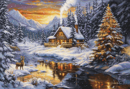 Kit de punto de cruz Luca-S GOLD B721 Winter Evening in the Mountains terminado