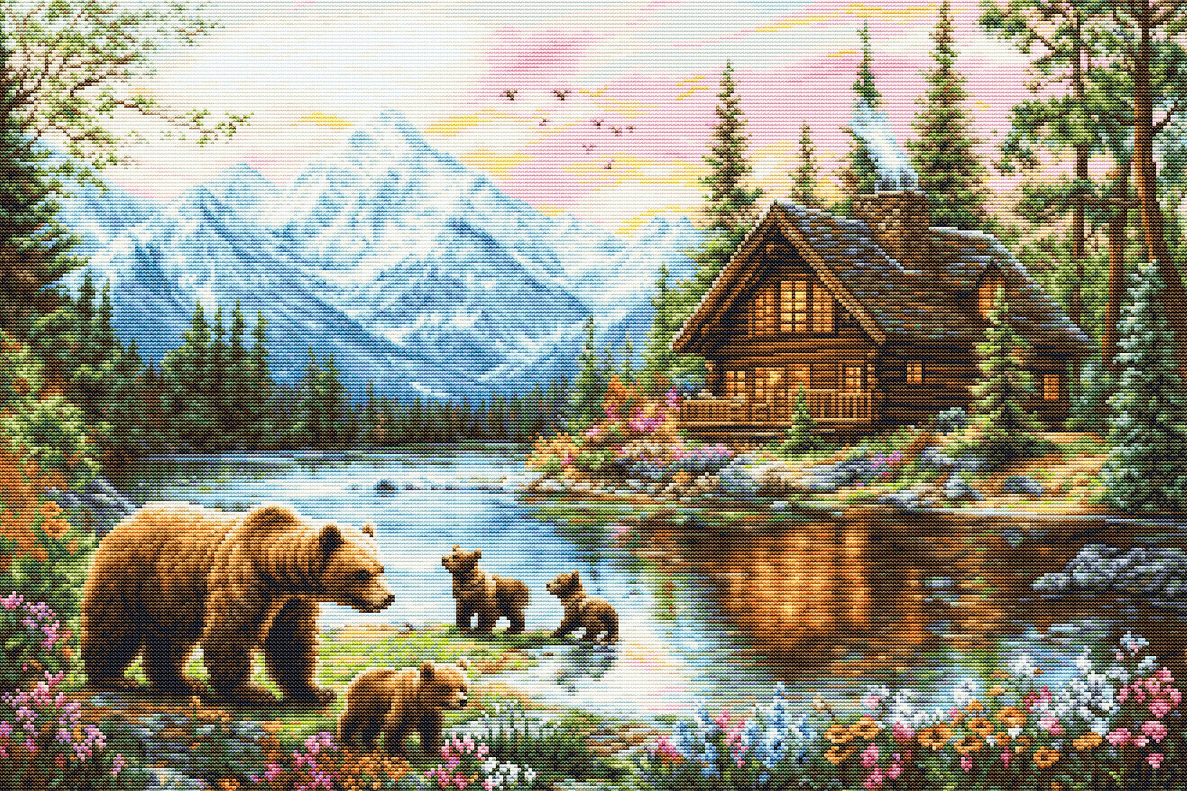 Kit de Punto de Cruz Luca-S GOLD B726 Cubs’ Adventure, paisajes y animales