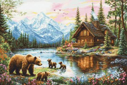 Kit de Punto de Cruz Luca-S GOLD B726 Cubs’ Adventure, paisajes y animales