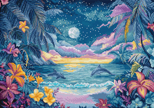 L9951 Blue Mirage - LetiStitch | Kit de punto de cruz paisajístico con delfines